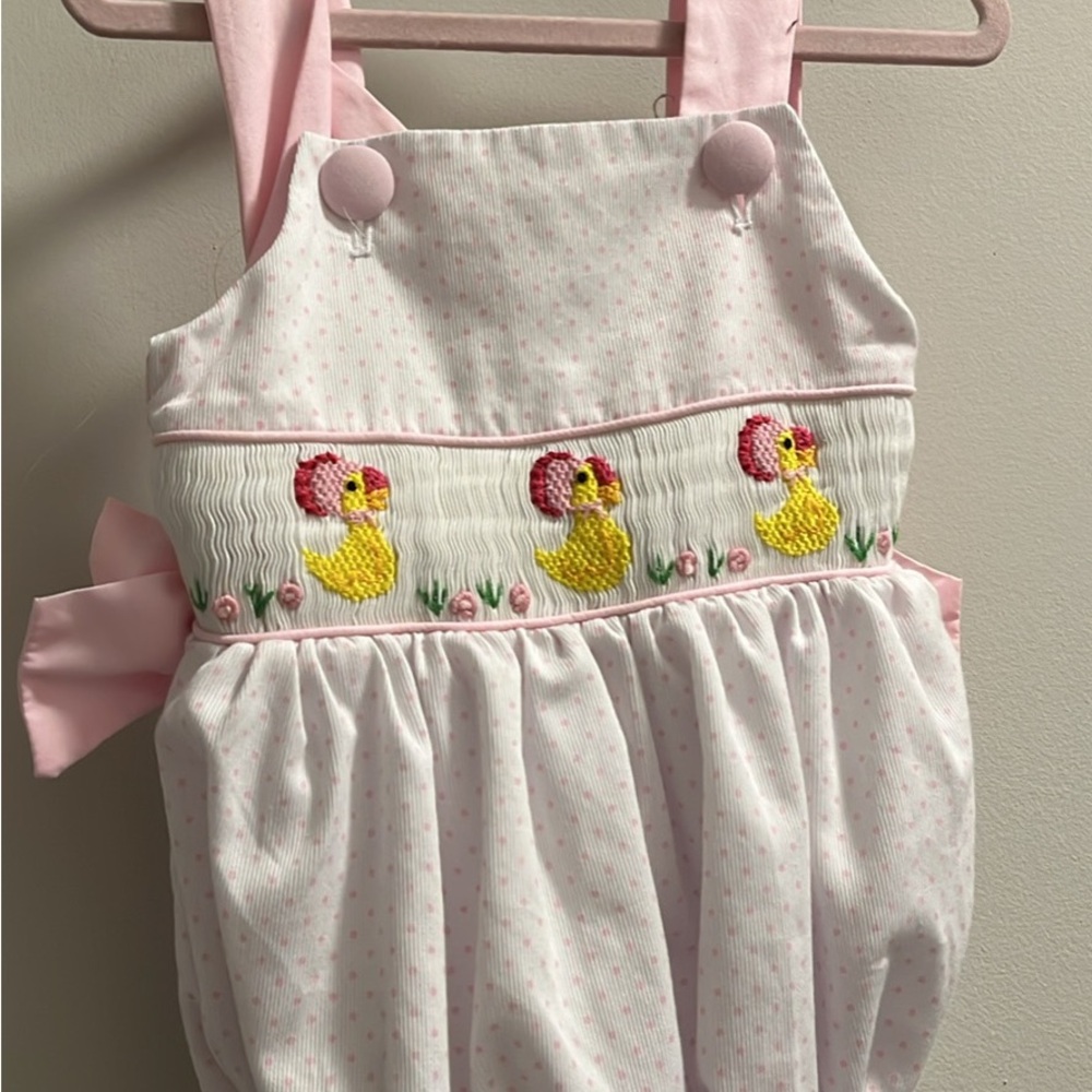 Pink and White Kids One Piece with Duck Embroidery